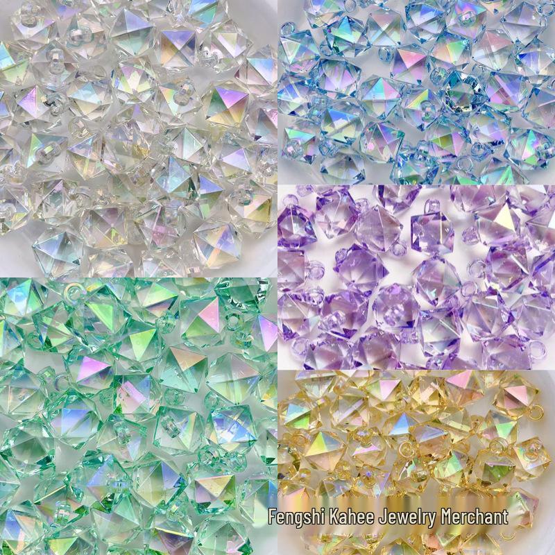 

16mm Transparent UV-Coated Iridescent Faceted Water Cube Beads for DIY Jewelry and Car Hanging Accessories 16mm