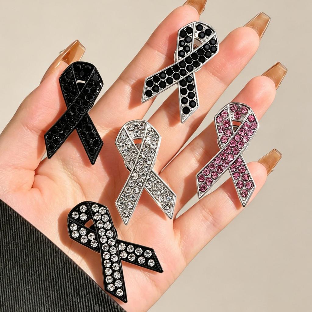 Crystal Diamond Ribbon Bow Brooch: Anti-Breast Cancer & AIDS Awareness Badge