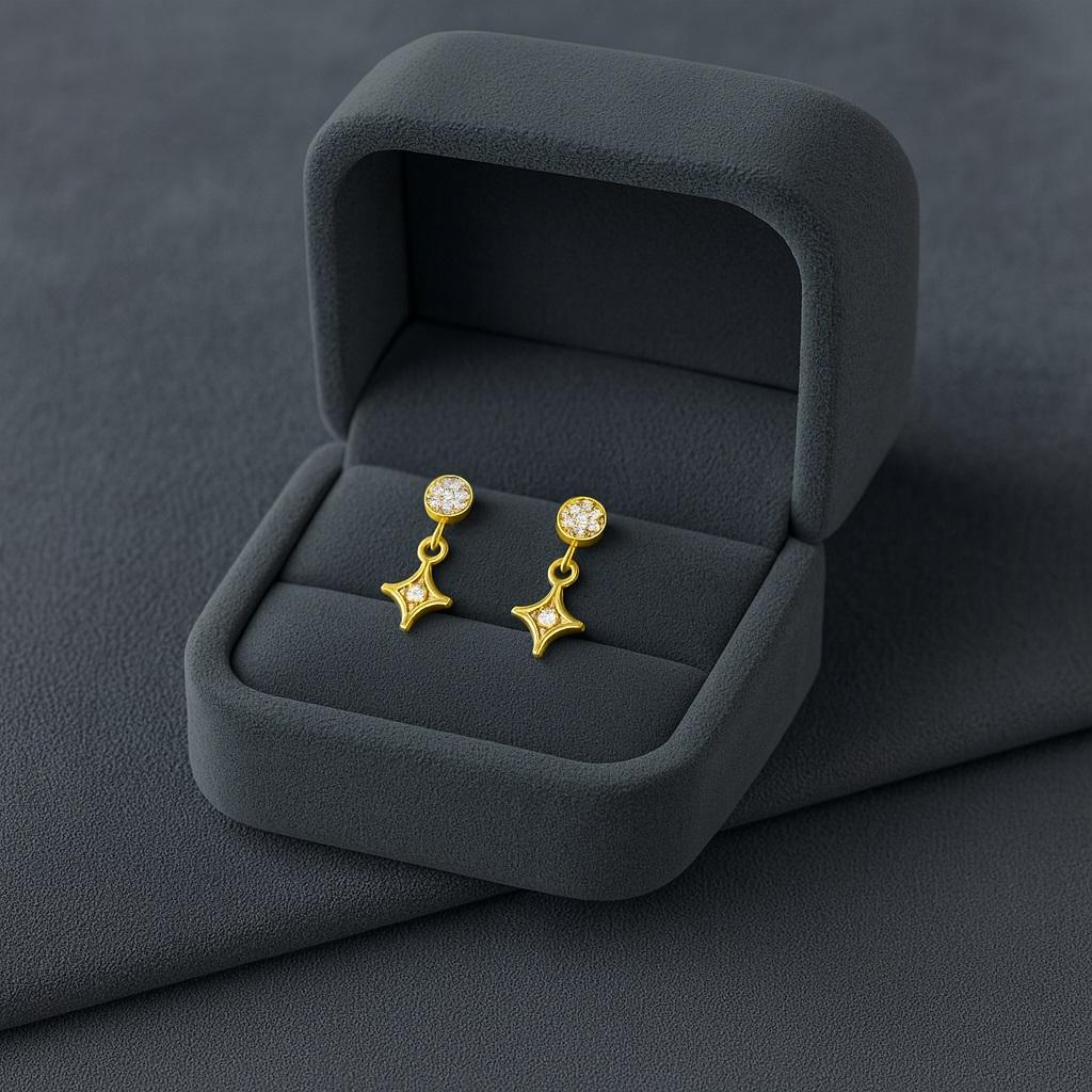 Star Drop Stud Earrings - 925 Sterling Silver Yellow Plated