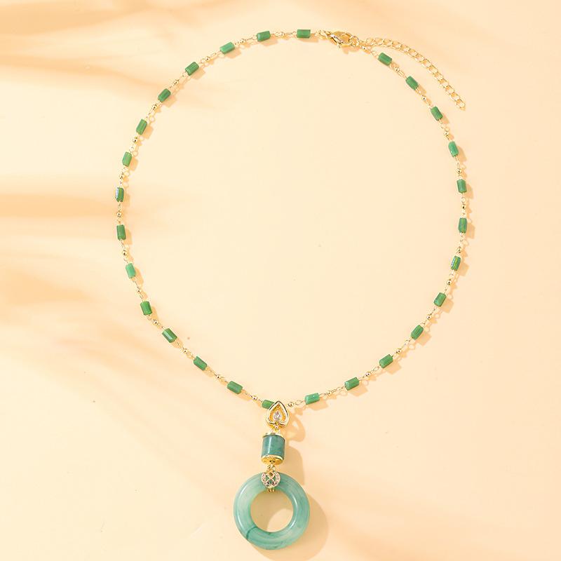 Ping An Buckle Necklace Women'S Retro Ethnic Style Versatile Temperament Imitation Hetian Jade Pendant
