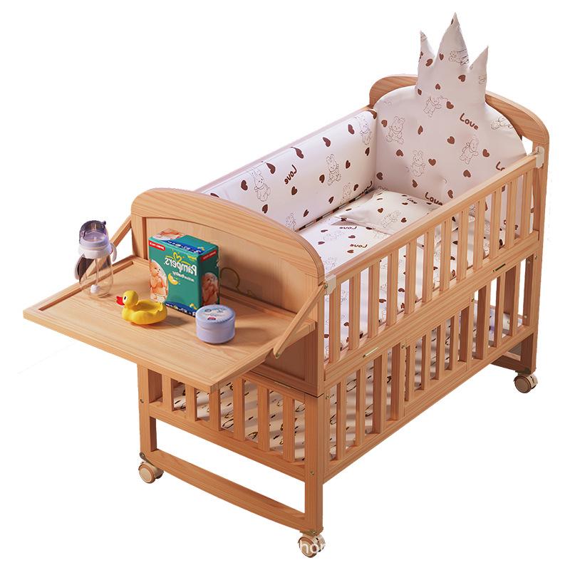 Movable Solid Wood Baby Crib & Rocking Cradle