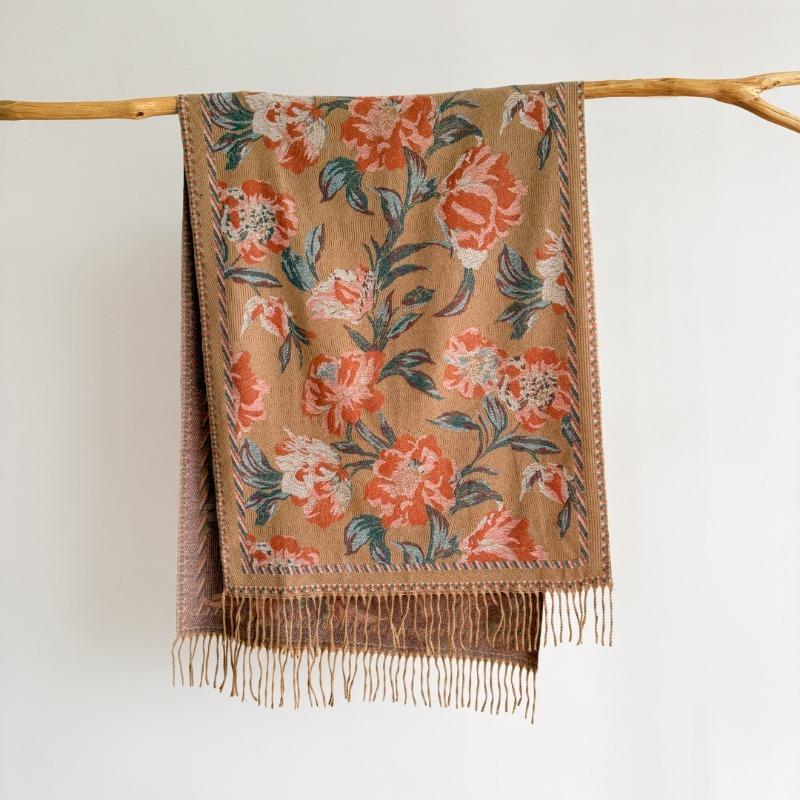 Autumn and Winter Retro Fringed Scarf with Air Conditioner Cashmere Shawl Large Size Warm Scarf