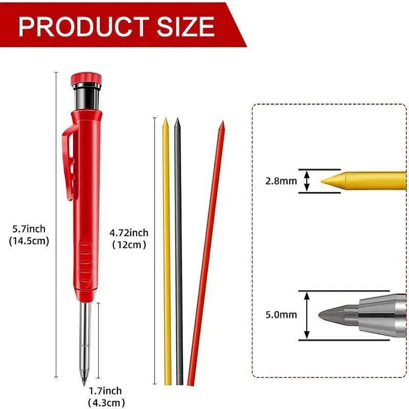 Solid Mechanical Pencil Tools Carpentry Scriber Built-in Sharpener with 6 Pen Refills Deep Hole for Woodworking Architect