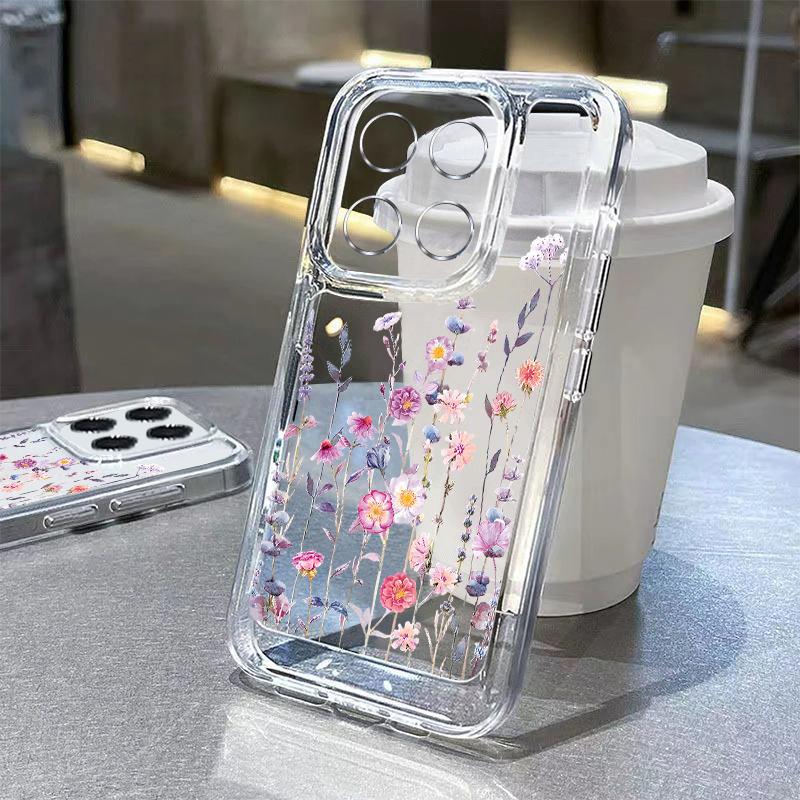For Redmi Note 14 13 14C Case Sketching Line Flower Print Clear TPU Soft Cover For Funda Xiaomi Redmi Note 14 Pro 5G 13 12 11