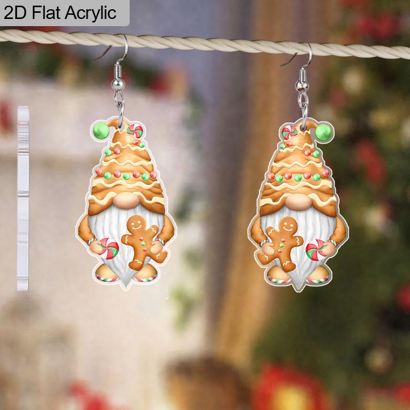 2D Flat Christmas Earrings, Christmas Theme Earrings Acrylic Santa Claus/Gingerbread Man Dangle Earrings Xmas Holiday Earrings for Women