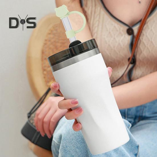 2/8 ks Silikonové krytky na brčka pro 40oz kelímky, opakovaně použitelné, design ve tvaru medvídka, chrániče konců brček, víčka, prachovka pro domov, kolej, restauraci