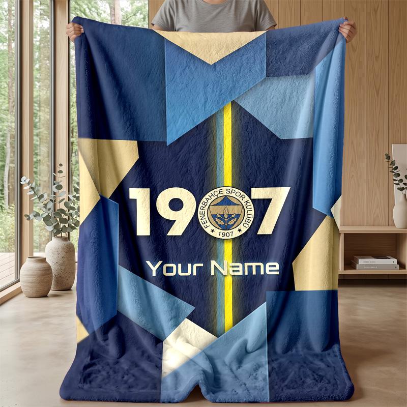 Custom Text Flannel Throw Blanket, Lightweight Cozy Bed Sofa BlanketFenerbahçe FC