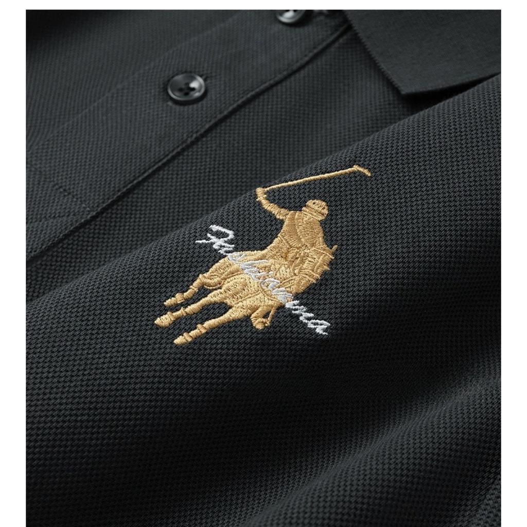 Trend Hub Luxus Stickerei Herren Poloshirt Dünn Atmungsaktiv 100% Baumwolle Schwarz Marineblau Revers Kurzarm Tops Markenkleidung