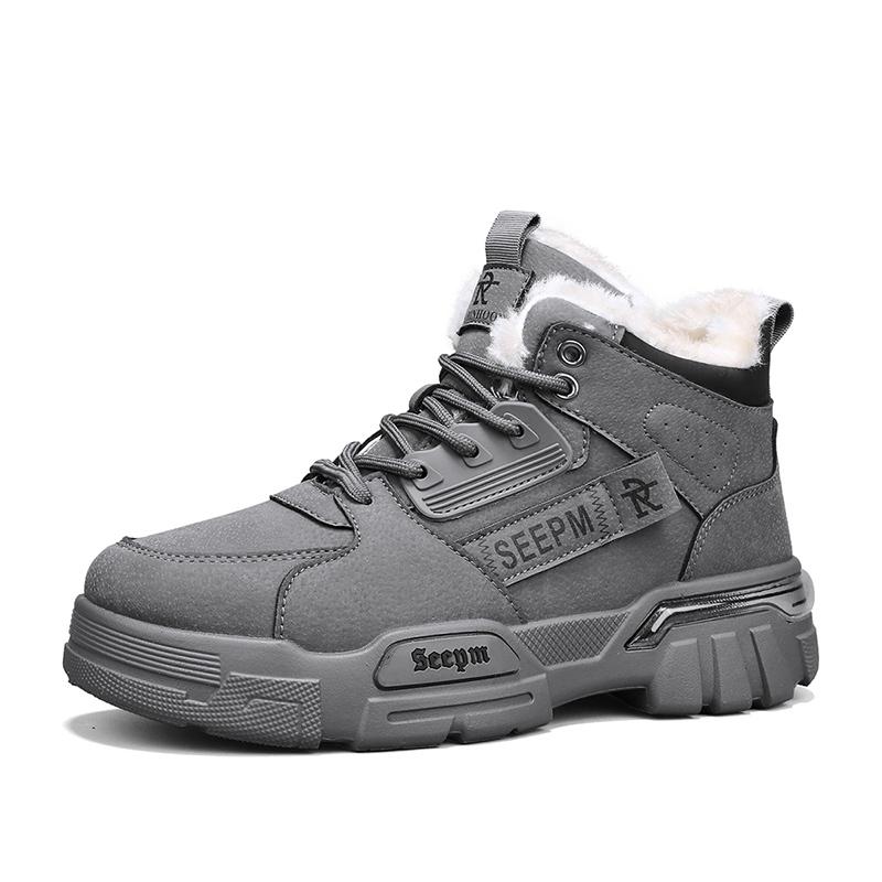 

Men s work boots winter new warm plush non-slip soft-sole casual boots fashion youth Joker high-top comfort outdoor sports boots 40