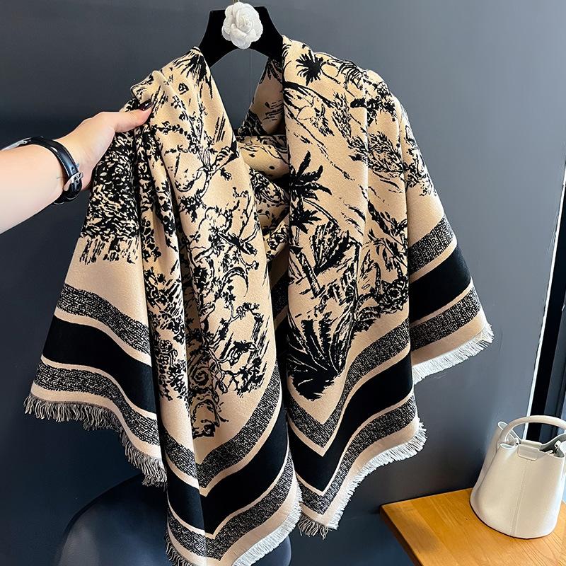 New Elegance Cashmere Warm Scarf For Women Winter Thick Blanket Wraps Two-sided Bufanda Echarpe Pashmina Luxury Print Shawl