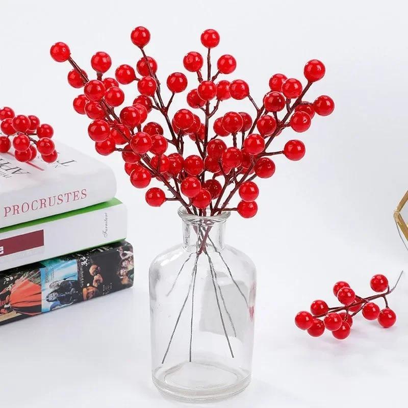 Artificial Berries Christmas Decoration Red Berry Branches for Xmas Tree Party Home Table Ornaments Red Fruit Wreath DIY Gift