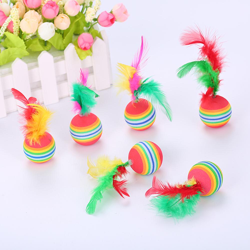 12pcs Funny Rainbow Colored Toy Balls Kitten Activity Toy w/Feather Pet Supplies