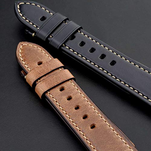 BISONSTRAP Genuine Leather Watch Strap, 23mm, Horween Leather Watch Band, Black, with Installation Tools