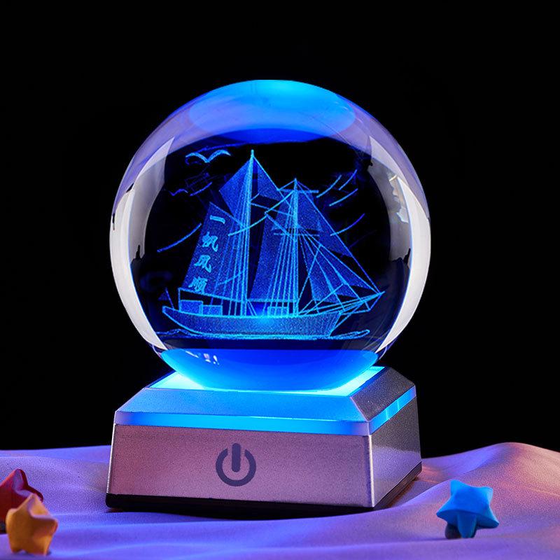 Glowing Crystal Ball 3D Engraved Night Light - Creative Gift & Ornament