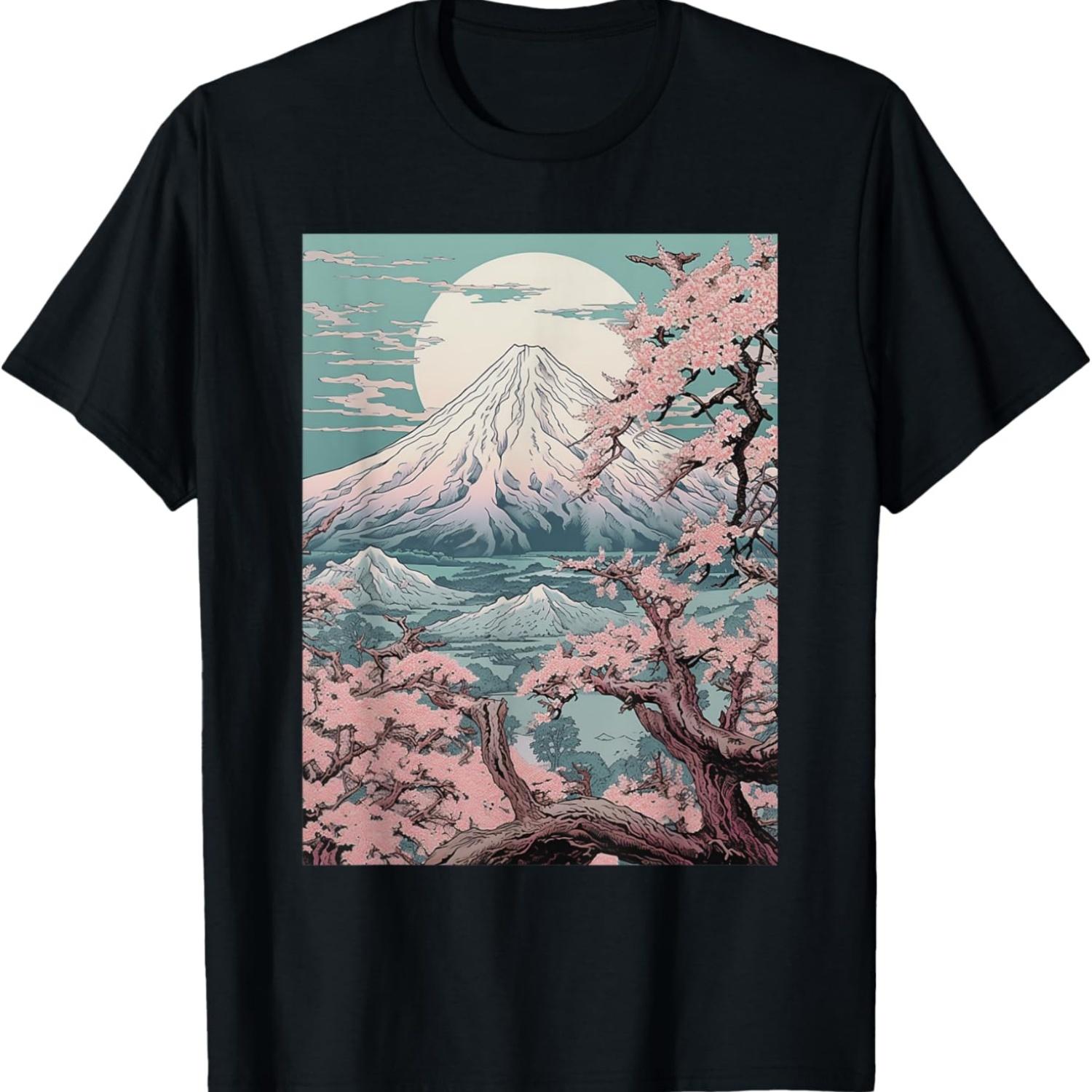 Mount Fuji Woodblock Cherry Blossom T-Shirt S чёрный