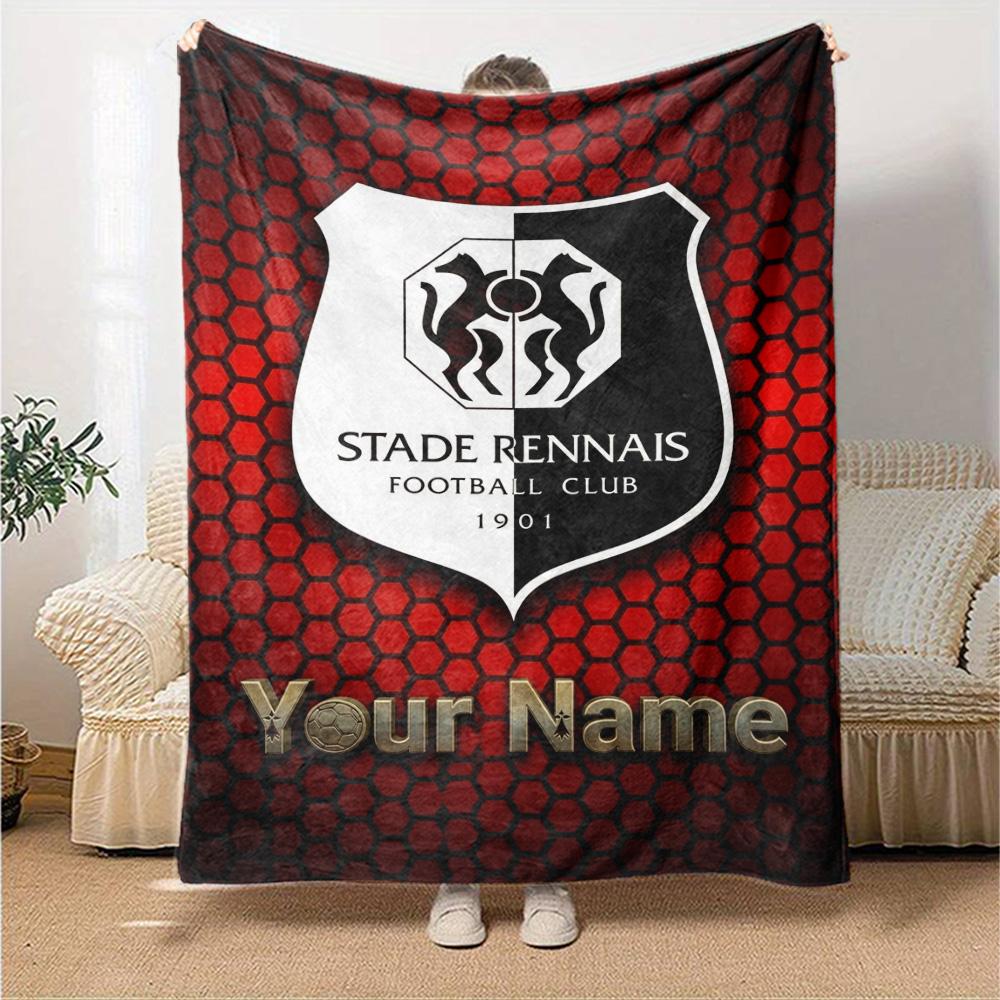 Name Custom Stade Rennes FC Print Flannel Blanket High Quality Warm Comfortable Cover for All Seasons Perfect for Gifts Home Decor