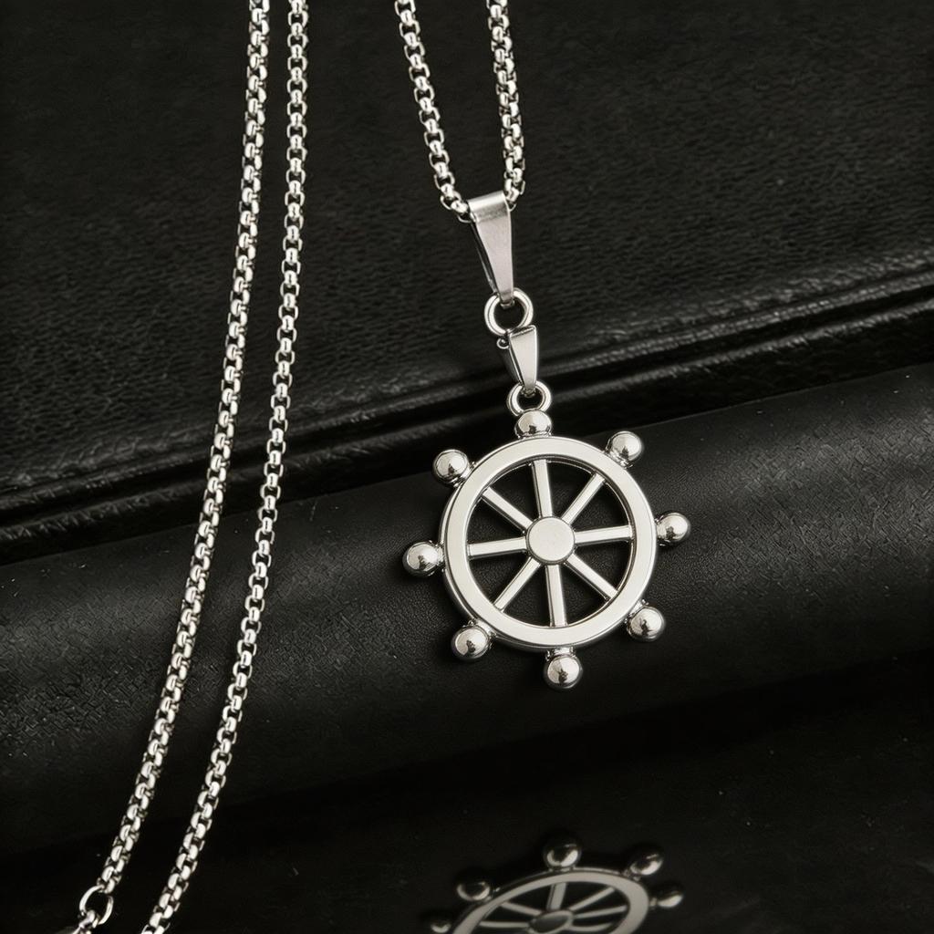 Unisex Trendy Ship Wheel & Anchor Necklace - High-End, Simple, Niche Design for Fashion-Forward Style