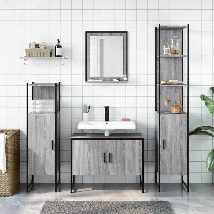 VidaXL Ensemble d'Armoires de Salle de Bain 4 pcs, Meuble-lavabo avec Étagère et Miroir, Armoire de Rangement de Toilette, 3214362