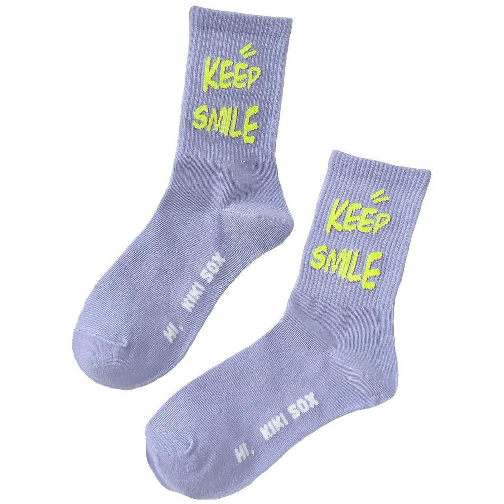 Women's Mid-Calf Socks: Trendy Spring/Summer Street Style – Comfortable, Breathable with Letter and Smiley Face Designs