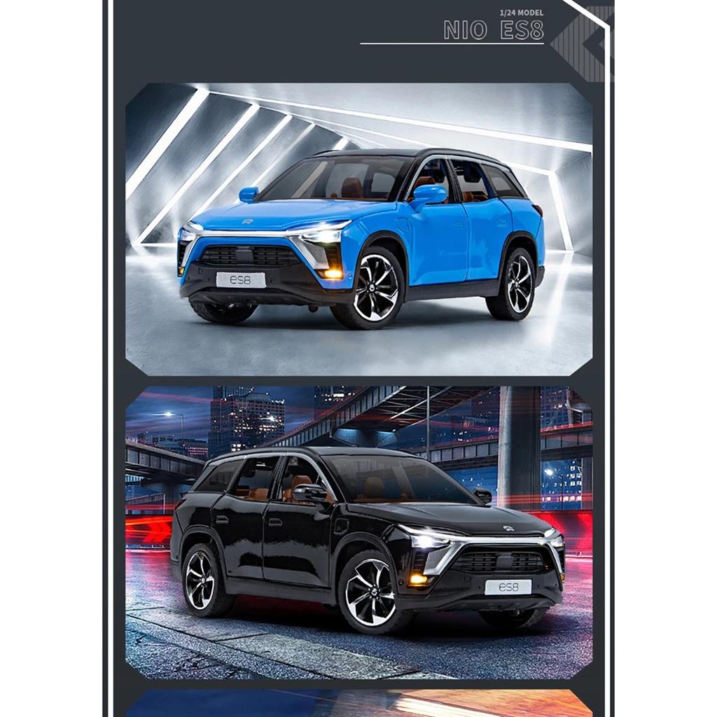 1/24 NIO ES8 SUV Alloy New Energy Car Model Diecast Metal Toy Vehicles Car Model High Simulation Sound and Light Childrens Gifts