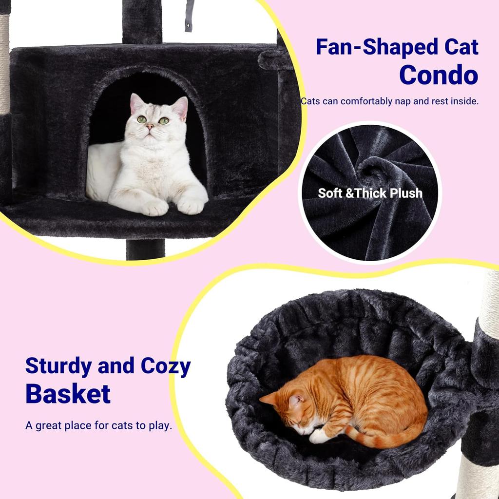 73in Fan-Shaped Corner Cat Tower - Multi-Level Indoor Cat Tree with Scratching Posts, Perches & Cozy Baskets, Dark Grey