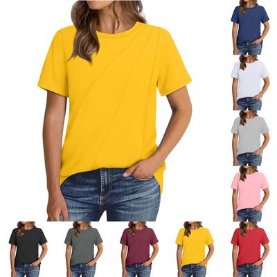 Women's Fashion Casual Short Sleeve Solid Color Tops Pleated Fashion Clothing T-shirt
