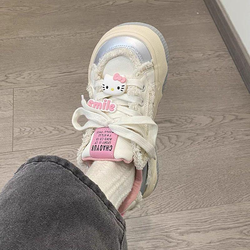 Guochao Niche Original Kitty Cat Big Head Shoes Women's Shoes 2025 New Spring and Autumn Platform Versatile White Shoes Children