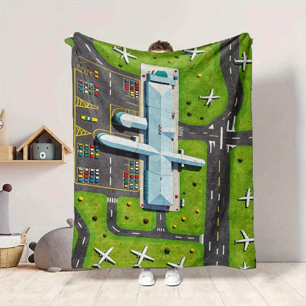 1Pc Airplane Lot Blanket Soft And Comfortable Casual Warm Camping Travel Christmas Halloween Xmas Gift M928108