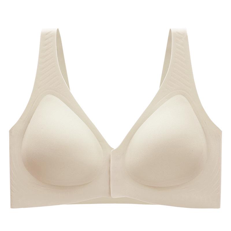 Front Buckle Seamless Plus Size Bra: Side Support, Wire-Free, Anti-Sagging Design.
