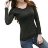 Women Autumn Basic Tee Long Sleeve Pullover Slim Fit Stretchy Warm Crew Neck V Neck Solid Color Daily Tops T-Shirt