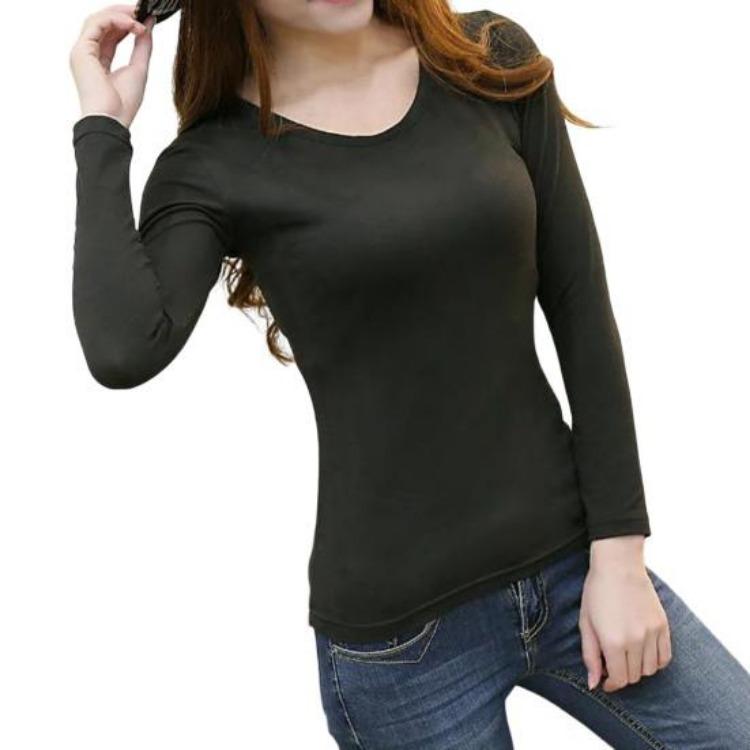 Women Autumn Basic Tee Long Sleeve Pullover Slim Fit Stretchy Warm Crew Neck V Neck Solid Color Daily Tops T-Shirt