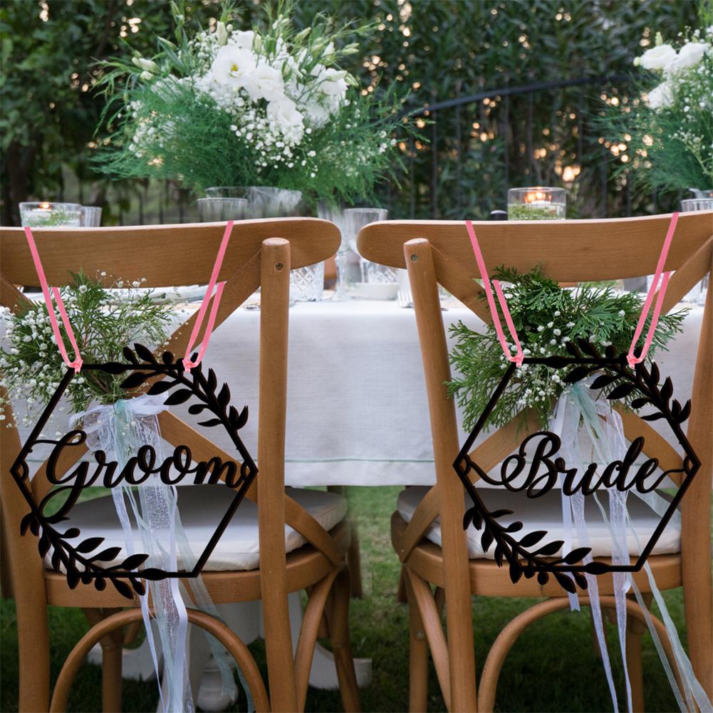 1 Pair Wooden Chair Sign Bride Groom Sign Chair Decor Chair Back Hanging Pendant For Wedding Decorations