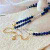Vintage Natural Lapis Lazuli White Crystal Sugar Cube Gray Moonstone Contrasting Color Collarbone Chain Atmosphere Necklace