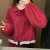 Korean Palace Red Polka Dot Floral Lace Collar Long Sleeve Pajama Set