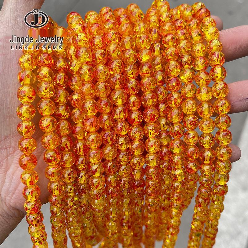 Jingde Jewelry Synthetic Crackle Amber Round Beads for DIY Bracelets, Resin Accessories