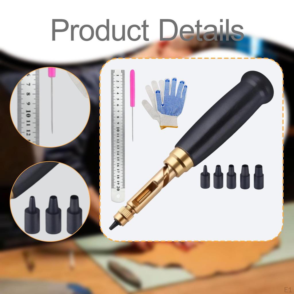 Leather Hole Punch Kit 6 Tip Sizes 1.5-4mm Sturdy Multifunctional Adjustable