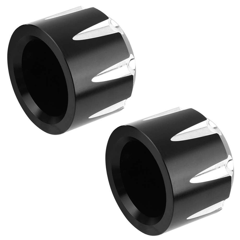 Harley Aftermarket Axle Nut Cover Deep Edge Cut Motorcycle Black CNC Aluminum Front Axle Skull Nut Bolt Cover Cap (A)