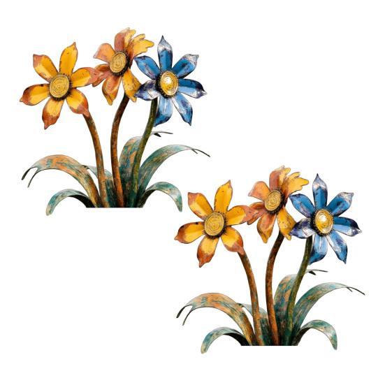 Picchetto da Giardino Fiorito Retrò, Scultura di Fiore in Metallo Invecchiato, Picchetto Decorativo da Giardino con Fiori Colorati, Decorazione Rustica da Esterno per Prato e Sentiero