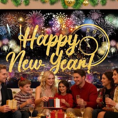 New Years Photo Backdrop 2D Print Golden Balloons Wall Sign 39x59in Wall New Years Decorations 2026 For Graduation Prom Holiday