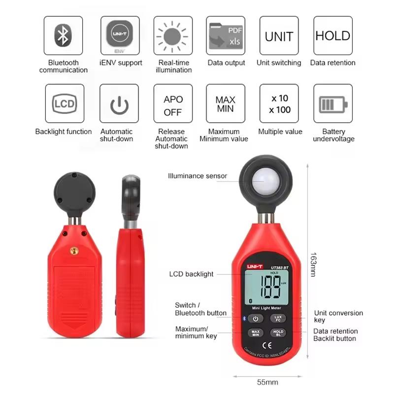 UNI-T Digital Light Meter Luxometer UT383BT UT383 0~199,900 Lux Meter Photographic Illuminance Meter FC Lightmeter Luximetro