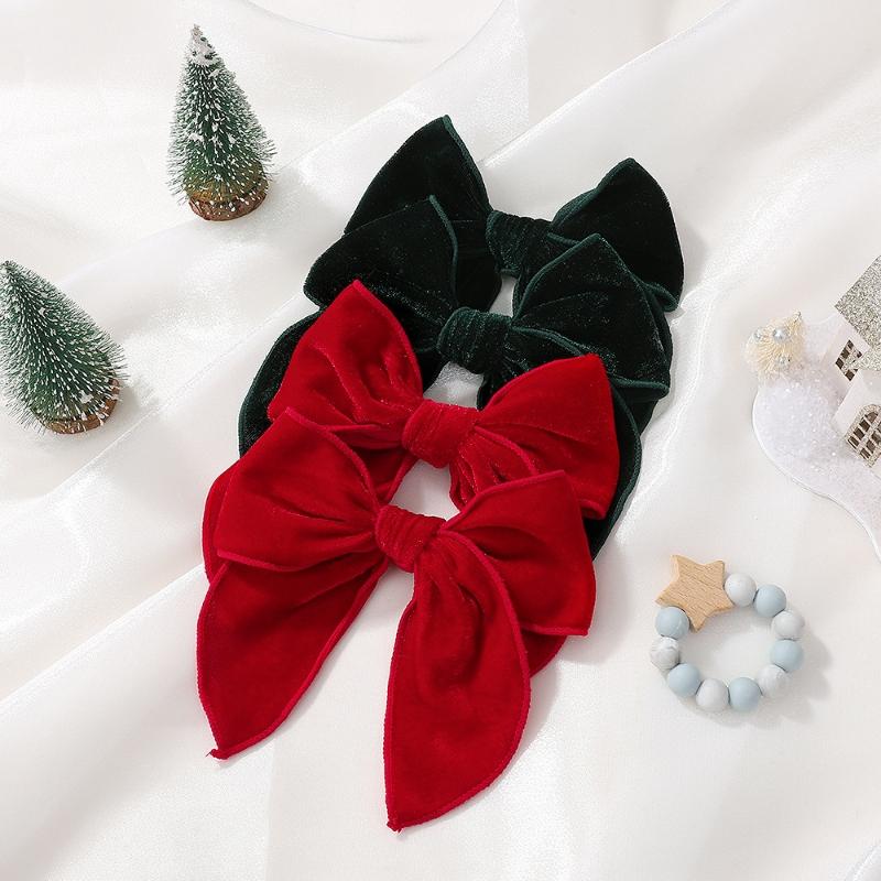 2Pcs/Set Baby Girls Vintage Velvet Fabric Bow Hair Clips For Kids Girls Christmas Sailor Bow Hairpins Baby Headwear Hair Accessories