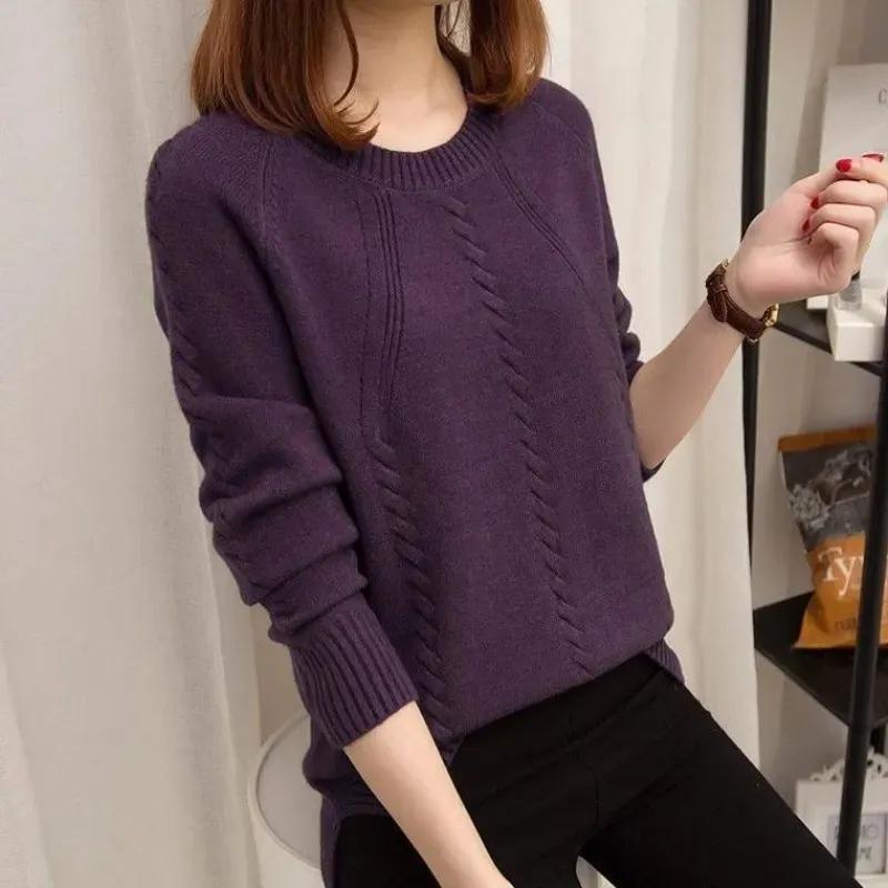 Women Autumn Winter Solid Color Sweaters Long Sleeve Loose All-match Knitting Bottoming Shirt