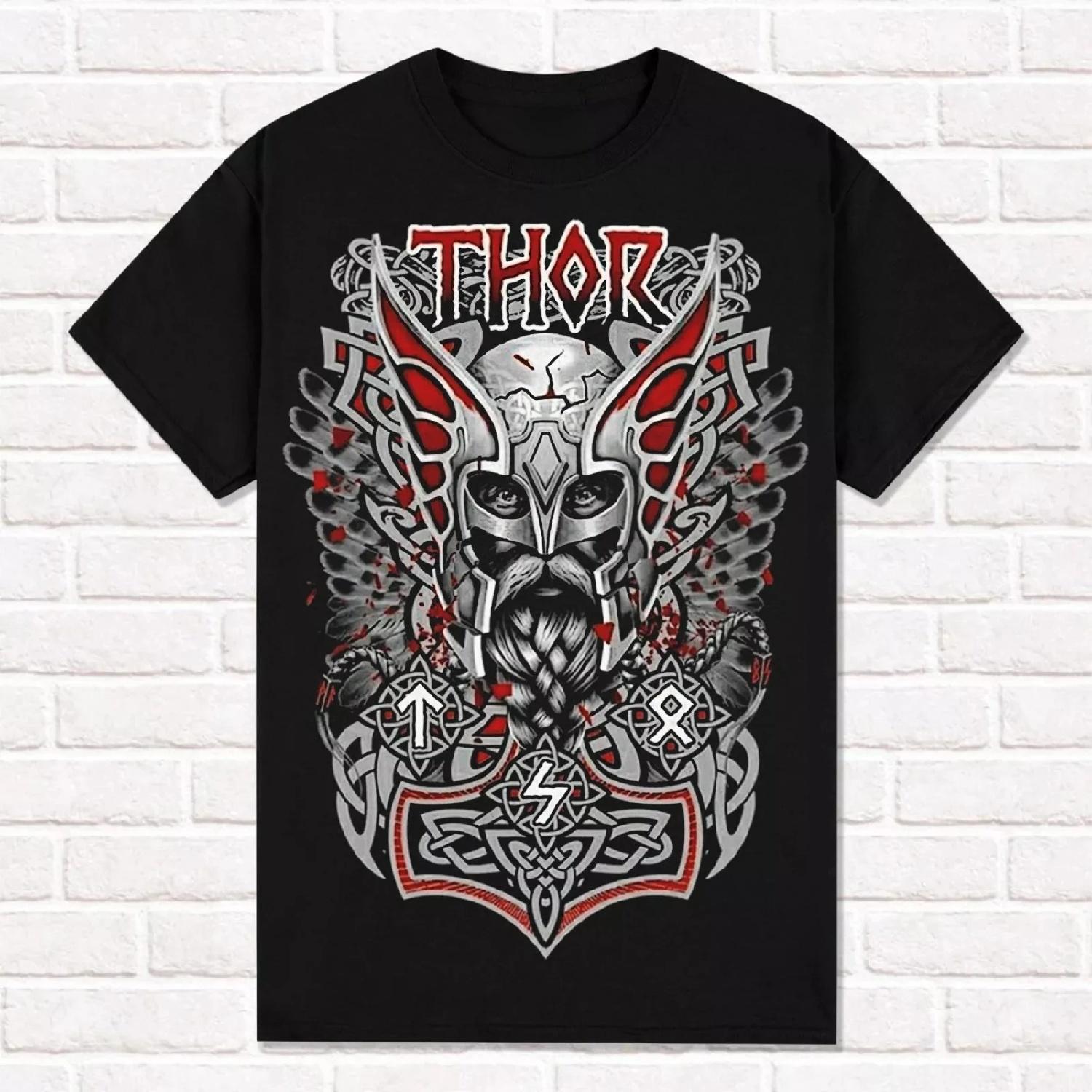 Футболка с молотом Тора Мьёльнир Viking Style Asatru Nordic Tradition T Shirt  Tees Tops Унисекс Хлопок Короткий рукав High Street S