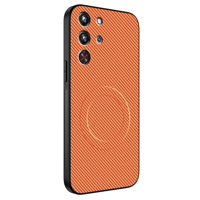 Passend für RedMagic 8/9 Pro, 10 Pro - Lederstruktur mit Carbonfaser-Optik, Vollständige Abdeckung der Linsen, Magnetische Hülle mit Magsafe