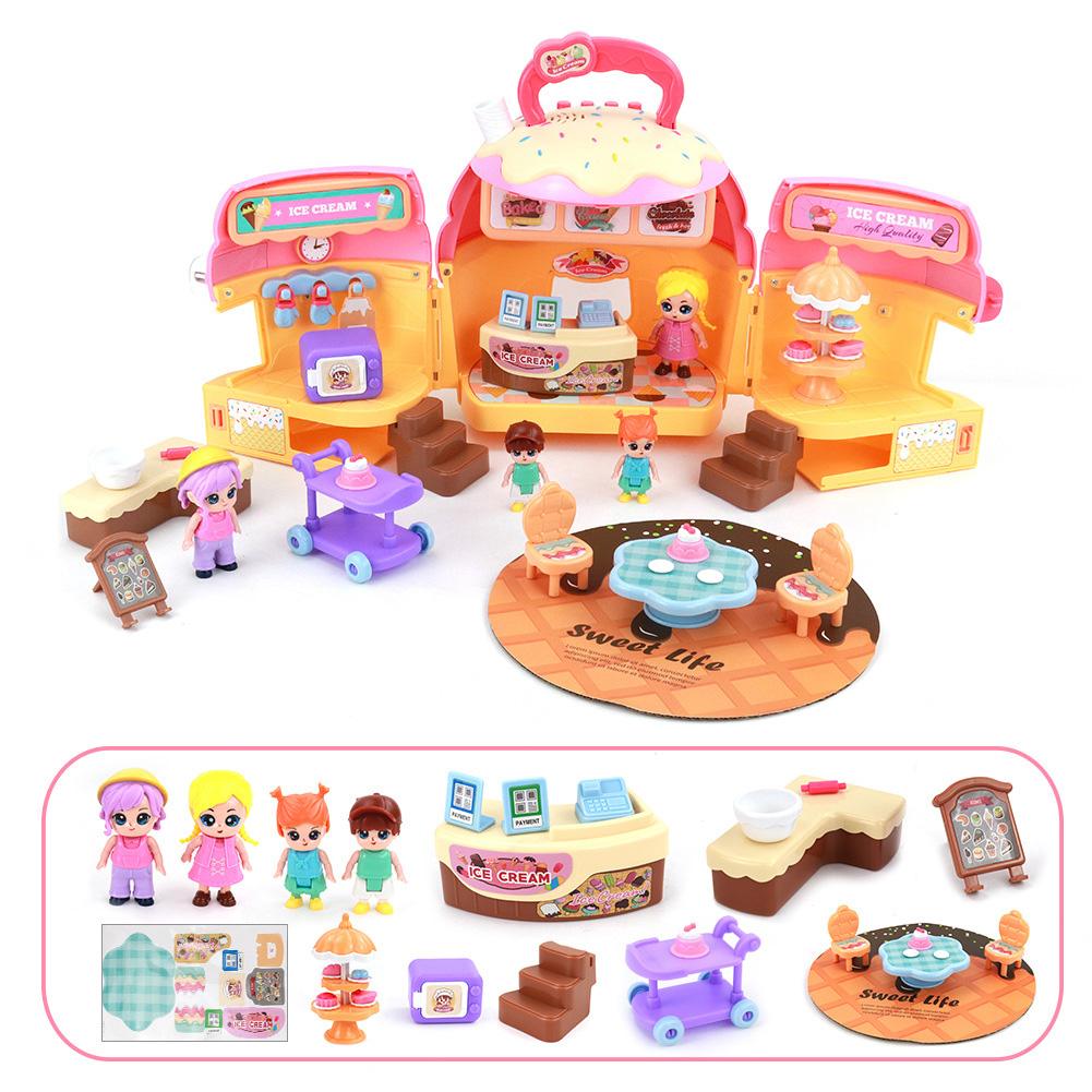 Dollhouse Toy Dessert House Simulation Villa Castle With Music Portable Doll House Playset Toy With Accessories Gifts For Kids