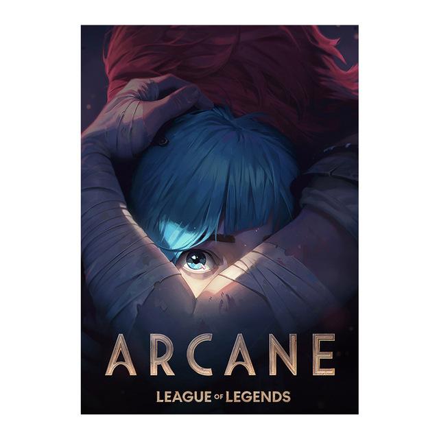 Frame of Solid Wood Arcane League of Legends Poster Game Role Jinx V Jess Yasuo Canvas Painting Wall Painting Painting Bar Home Decor Individual Color