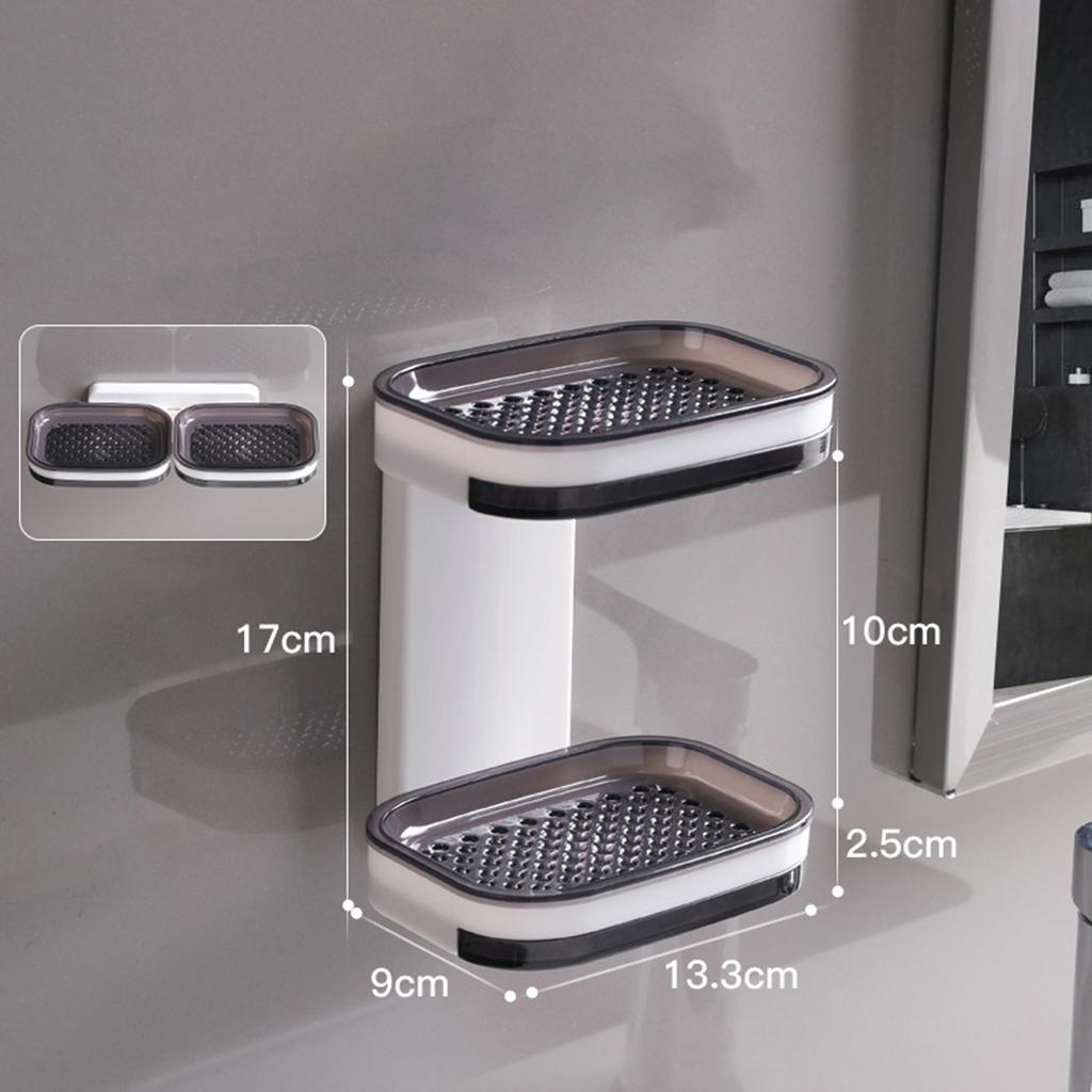 Wall Mounted Double Layer Soap Dish ABS Material No Drilling Required for Bathroom Kitchen