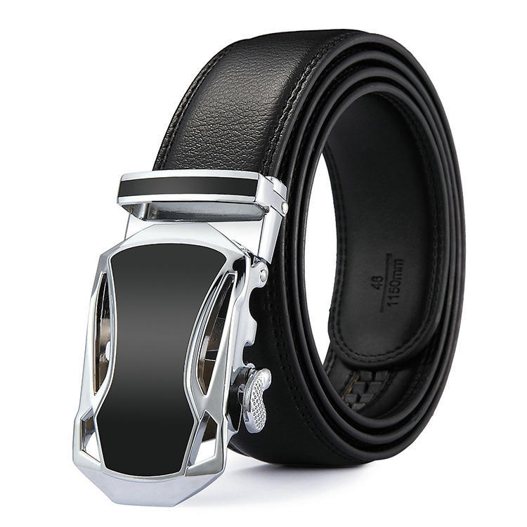 Two-Layer Leather Automatic Buckle Belt, Men'S Genuine Leather Belt, Casual Business Cowhide Belt