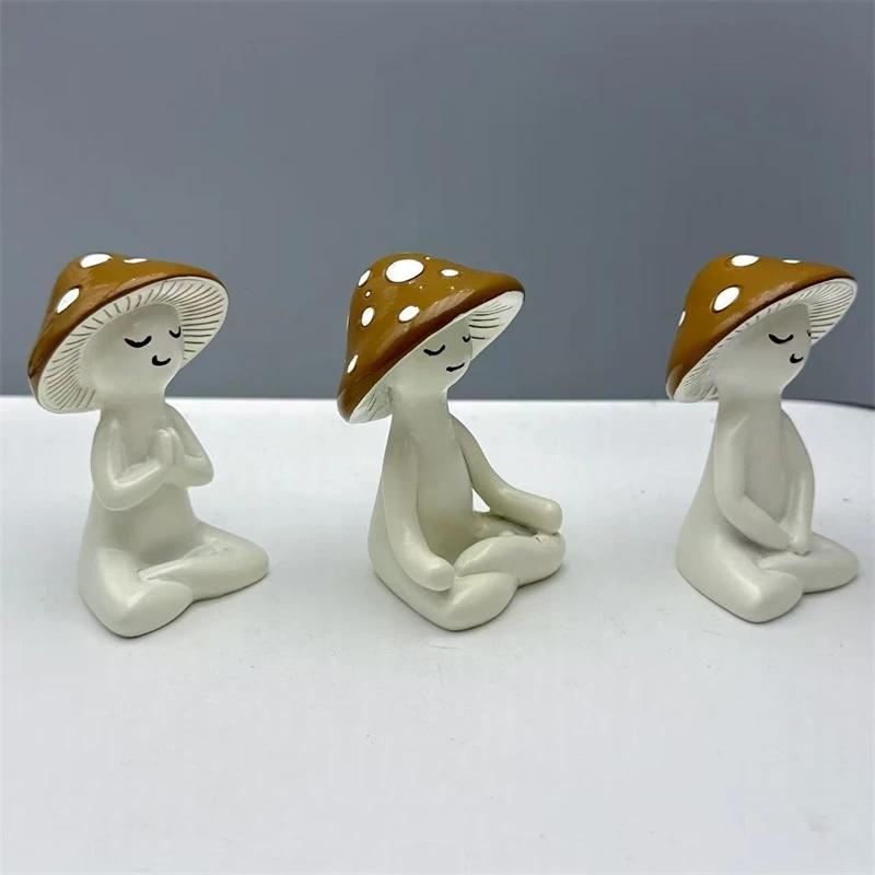 Meditation Mushroom Figurines Sitting Decor For Table Centerpiece Home, Office Display Cozy Zen Gift For Kids Teens Birthday