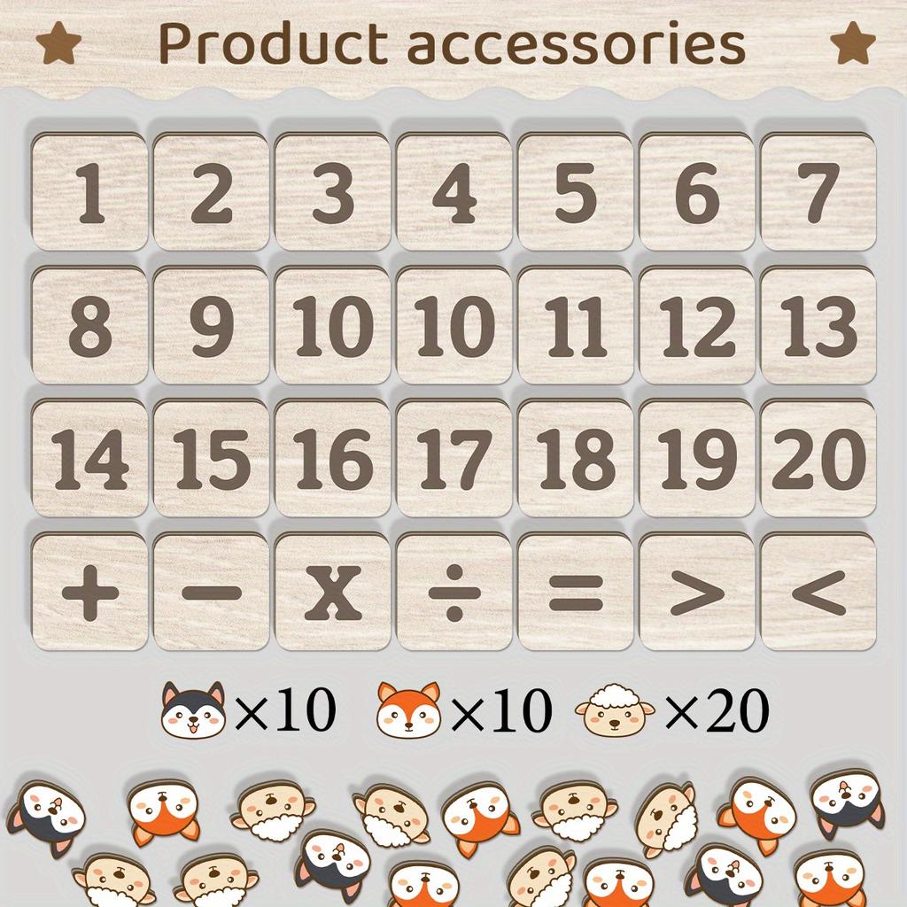 Set Tavă Tablă Matematică Aritmetică din Lemn Blocuri Numerice & Animale de Numărat Joc de Societate Jucărie Educațională Timpurie Grădiniță pentru Copii Mici